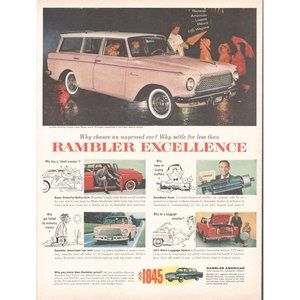 1961 AMC Rambler Wagon Vintage Print Ad Kids Raincoats American Motors Wall Art